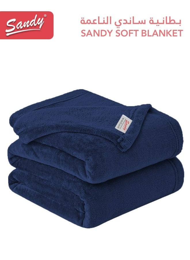 Sandy Lightweight Bedding Blanket, Single Size 220 x 170 cm, High Quality and Super Soft All Season Fleece Blanket, Optimal for Bed, Sofa, Couch and Home Decorations, Dark Blue - Image 2